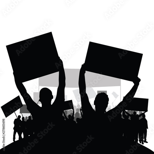 protest people silhouette vector with group in the back set one