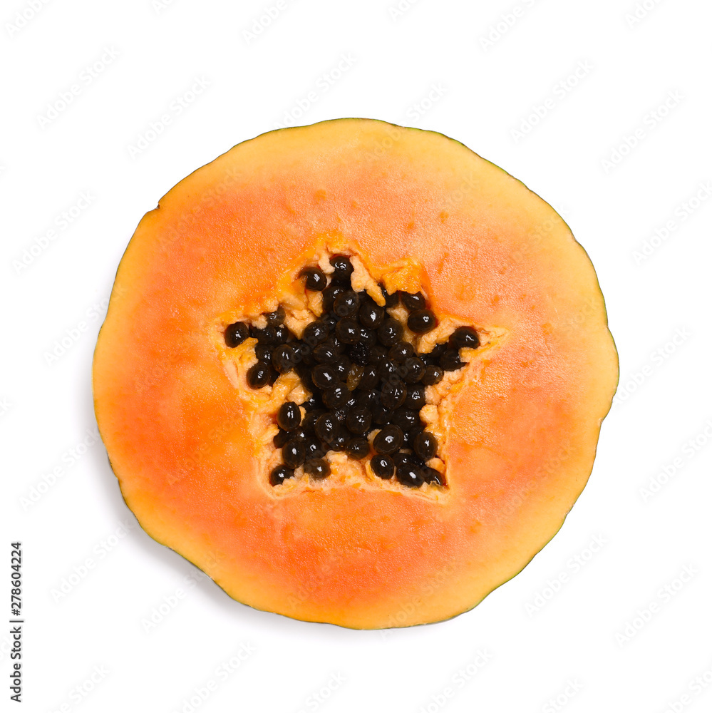 Slice of fresh juicy papaya on white background, top view Slice of fresh juicy papaya on white background, top view