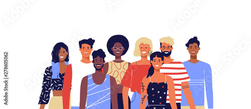 Diverse young people smiling isolated background