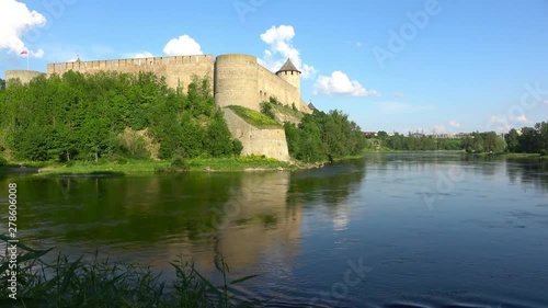 View of beautiful landscape with Ivangorod fortress across the Narva river.