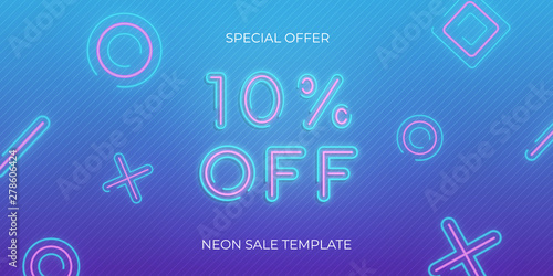 Sale banner neon template. Neon sale discount offer