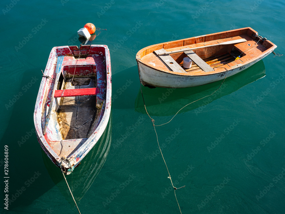 Small fishing boats in a village of the Basque Country in Spain.