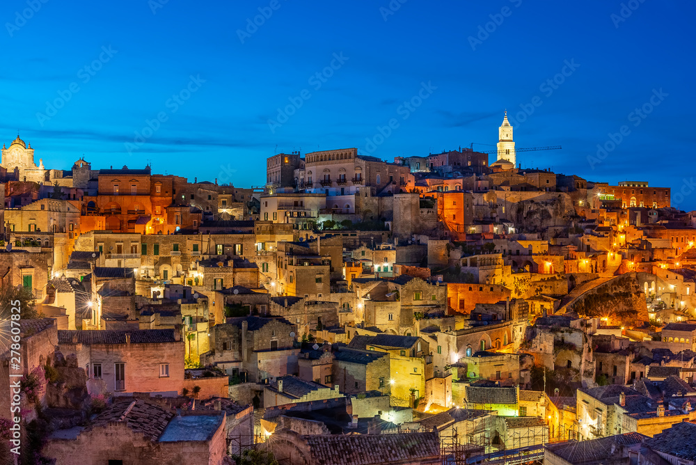 Night landscape with Matera, Italy - European capital of culture in 2019.