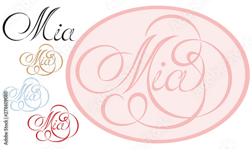 Name Mia, made in the vector for use in various purposes, from embroidery to printing business cards. photo