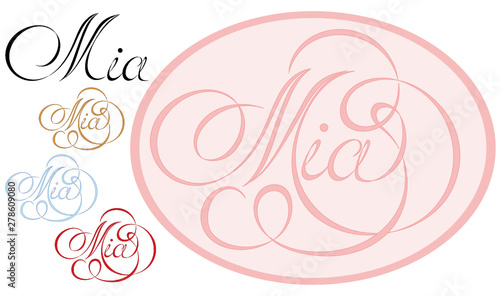 Name Mia, made in the vector for use in various purposes, from embroidery to printing business cards.