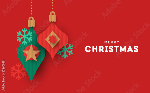 Christmas and New Year card of paper cut baubles