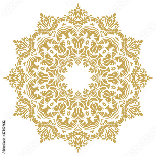 Elegant vintage vector ornament in classic style. Abstract traditional round golden pattern with oriental elements. Classic vintage pattern