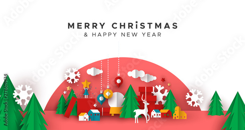 Christmas New Year paper holiday landscape card