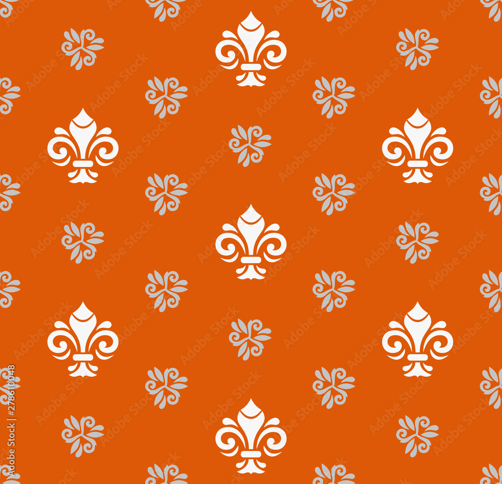 Seamless vector pattern. Modern geometric ornament with white royal lilies. Classic vintage background Seamless vector pattern. Modern geometric ornament with white royal lilies. Classic vintage background