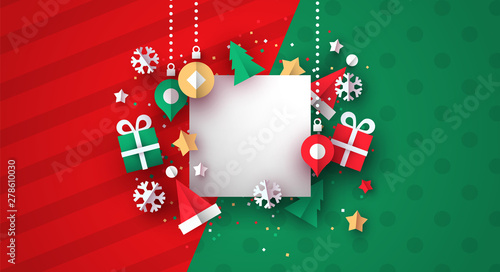 Christmas card template of 3d paper decoration