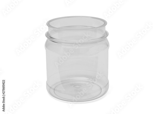 The open empty small bottle from transparent plastic isolated on a white background