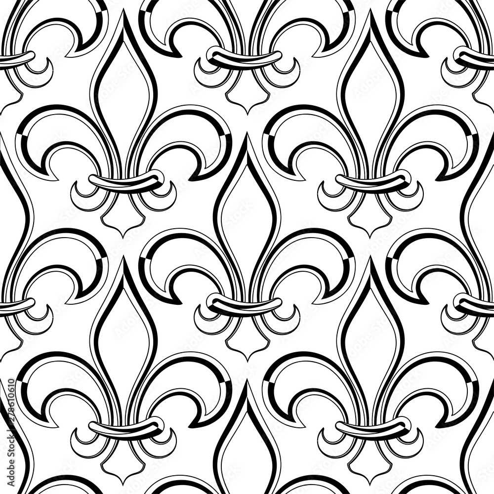 Fleur De Lis Seamless Pattern, Fleur-De-Lys Or Flower-De-Luce, The Decorative Stylized Lily Fleur De Lis Seamless Pattern, Fleur-De-Lys Or Flower-De-Luce, The Decorative Stylized Lily