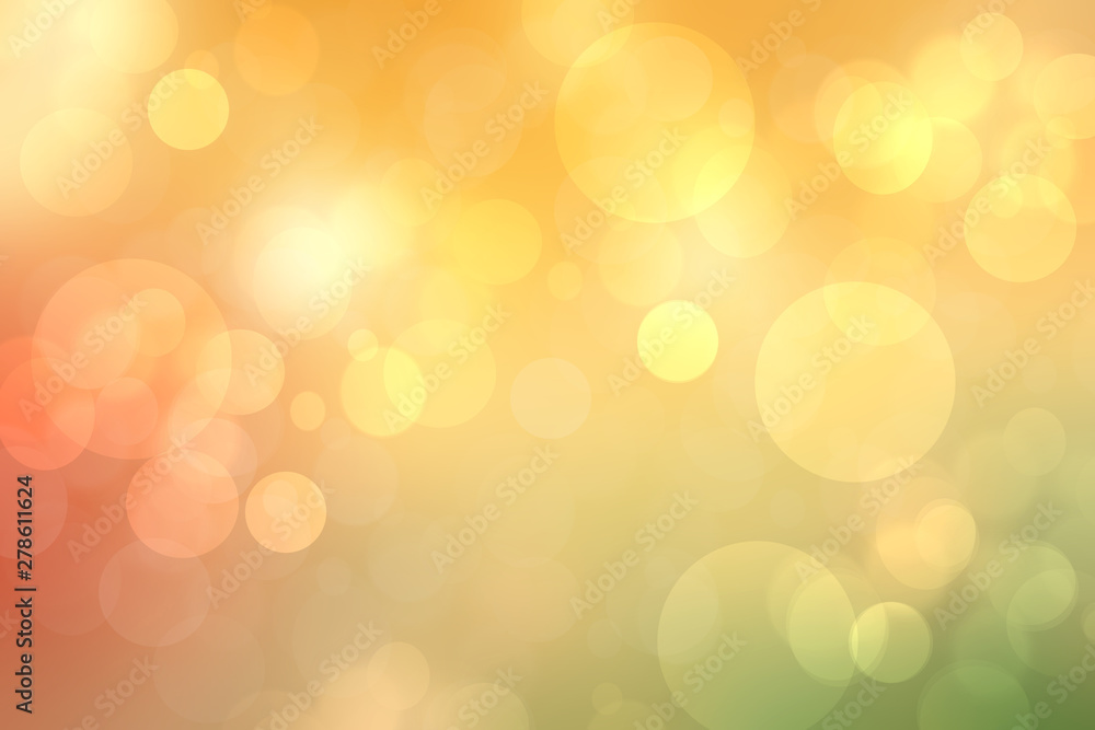 A festive abstract golden yellow pink gradient background texture with glitter defocused sparkle bokeh circles. Card concept for Happy New Year, party invitation, valentine or other holidays.