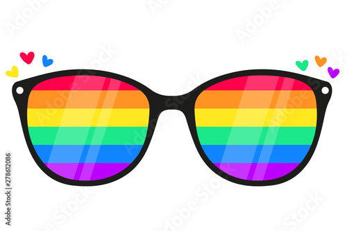 Sunglasses with LGBT rainbow lenses. Rainbow, LGBT pride, gay,human rights, glasses concept. Gay Pride Month. Pride LGBTQ icon