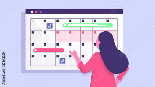 A young woman marks the date of menstruation in the online calendar. An app for tracking your menstrual cycle and birth control. Gynecology, ovulation, female health, hygiene protection, critical days