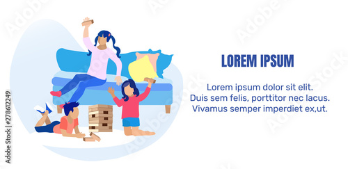 Kids Playing Wooden Risk Block Game Text Banner