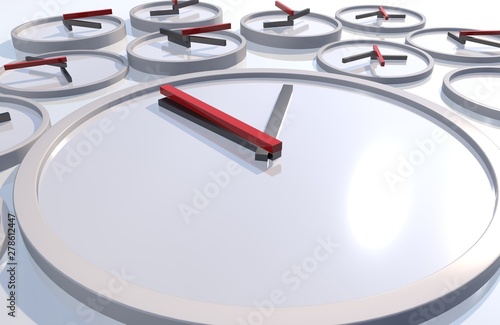 Minimal abstract 3d rendering office clock on blue color. Time concept. Nine o'clock - Illustration