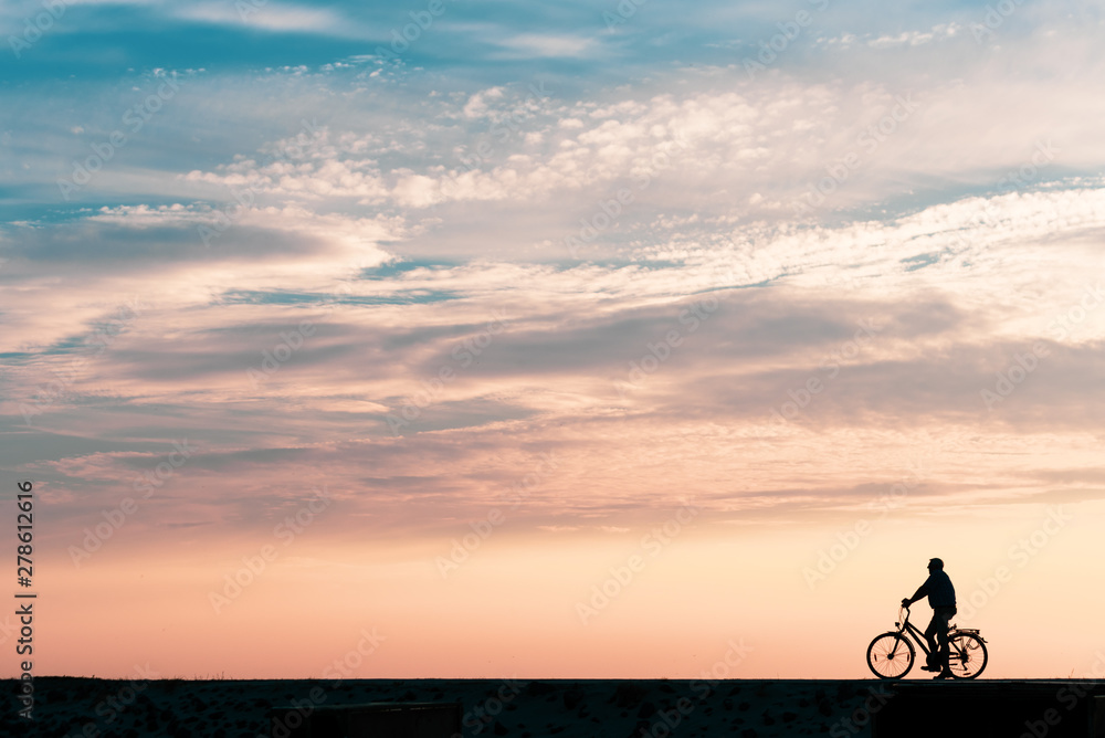Bicycles on the dike with sunset Bicycles on the dike with sunset