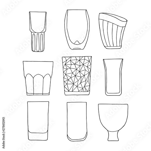 Line glass set of icons. Hand drawn vector illustration.