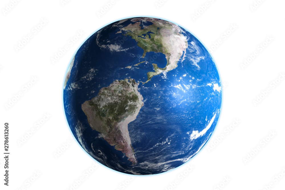 3D render of planet earth isolated on white background