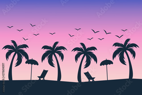 Tropical palm trees silhouette. Summer minimal background