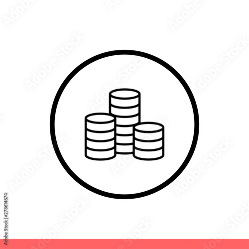 Coin vector icon, money symbol. Simple, flat design isolated on white background for web or mobile app