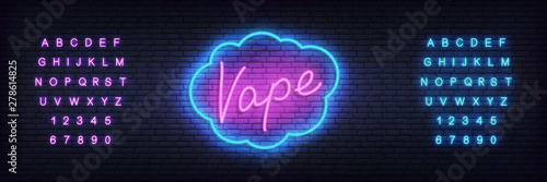 Vape neon template. Glowing lettering sign Vape shop
