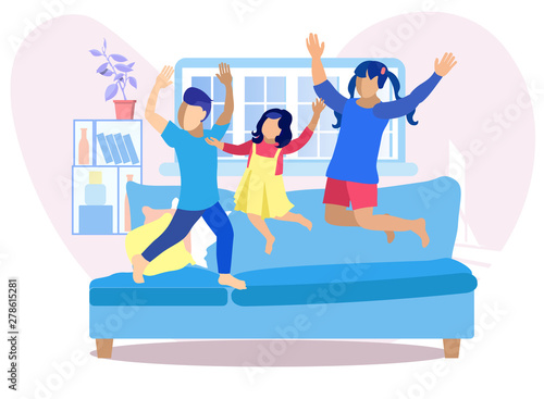 Children Having Fun at Home Flat Illustration