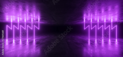 Smoke Futuristic Neon Lights Laser Violet Purple Glowing Modern Retro Sci Fi Elegant Spaceship Club Night Dark Garage Underground Grunge Concrete Reflections Abstract Beams 3D Rendering