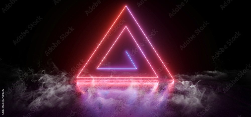 Smoke Sci Fi Futuristic Neon Lights Triangle Shaped Vibrant Rainbow Glowing On Grunge Concrete Floor Ceiling Underground Garage Tunnel Corridor Dark Empty Virtual 3D Rendering Smoke Sci Fi Futuristic Neon Lights Triangle Shaped Vibrant Rainbow Glowing On Grunge Concrete Floor Ceiling Underground Garage Tunnel Corridor Dark Empty Virtual 3D Rendering