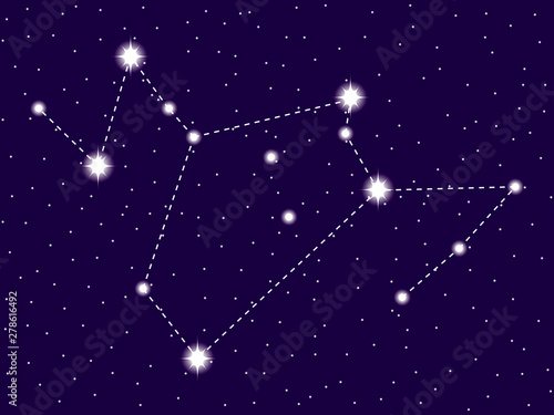 Phoenix constellation . Starry night sky. Zodiac sign. Cluster of stars and galaxies. Deep space. Vector illustration