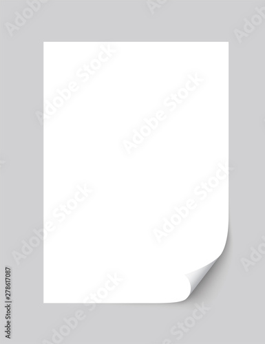 Realistic empty paper sheet curled corner of with shadow - stock vector.