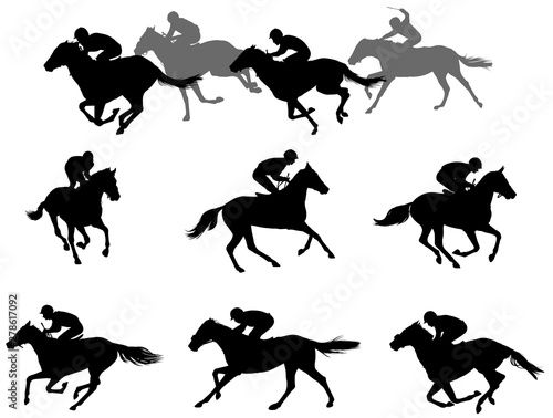 race horses and jockeys silhouettes collection
