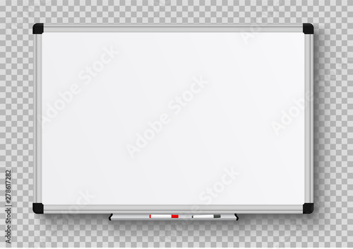 Realistic office Whiteboard. Empty whiteboard with marker pens - stock vector. photo