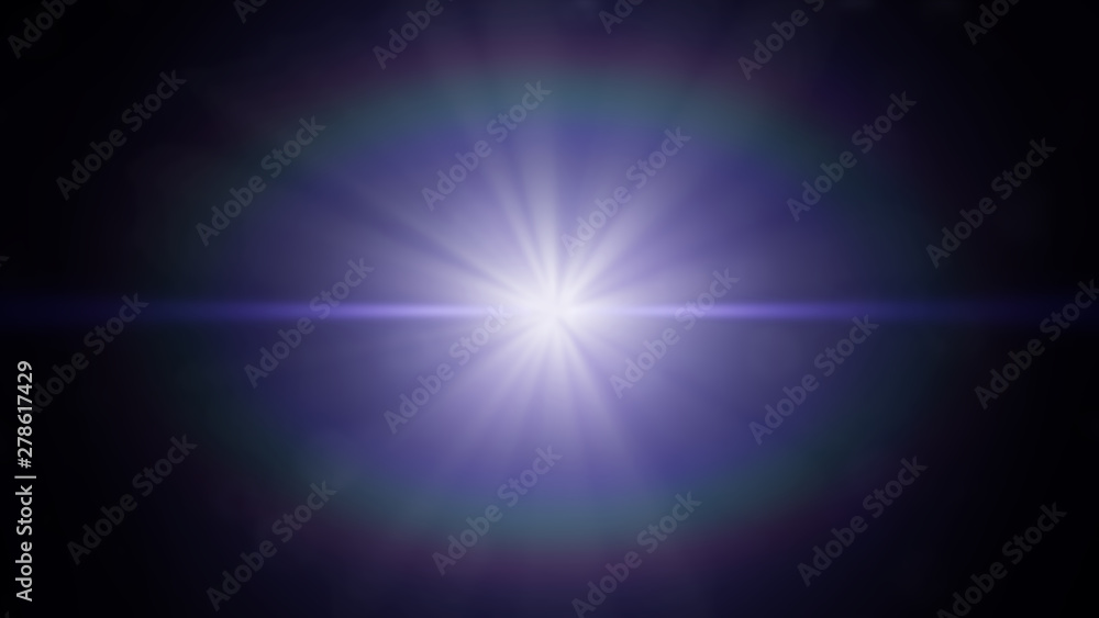 centred lens flare effect overlay texture with bokeh effect and light streak in blue and purple with black background