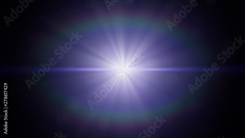 centred lens flare effect overlay texture with bokeh effect and light streak in blue and purple with black background