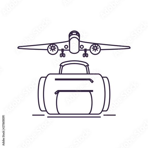 travel suitcase equipment with airplane flying