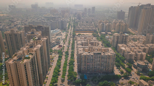 Aerial view of a urban street in Indrapuram, Ghaziabad, Delhi Ncr, India. photo
