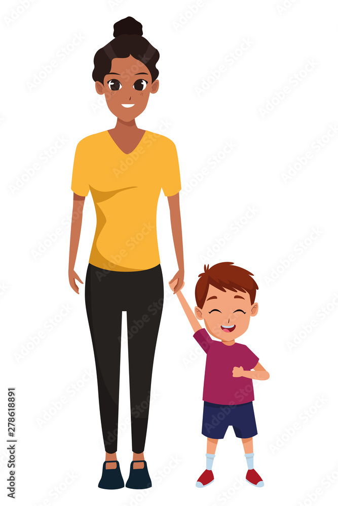 Single mother with children cartoon Single mother with children cartoon
