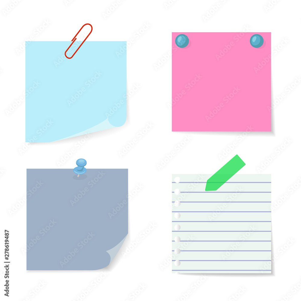 Set of various note papers. Set of various note papers.