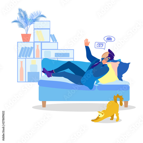 Man Having Business Call Lying on Sofa at Home
