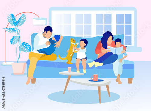 Happy Family Spending Time at Home Illustration