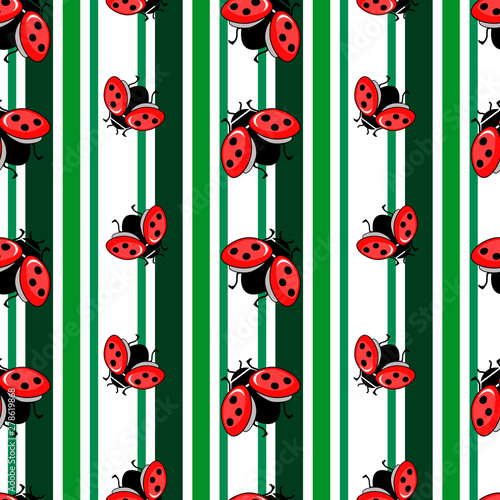 Seamless vector pattern with ladybug. Abstract geometric pattern.
