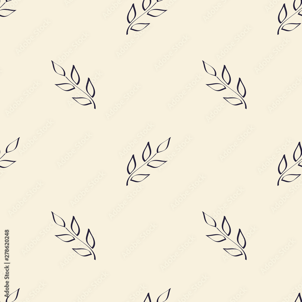 Monochrome. Seamless pattern. Simple hand drawn floral motif . Twigs with leaves painted with a brush. Suitable for fabrics, Wallpapers, album covers, phone cases. Vector illustration