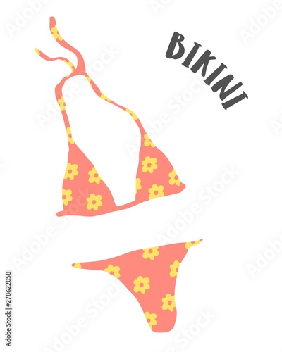Summer swimsuit bikini drawing hand painted with ink