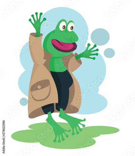 Fototapeta Naklejka Na Ścianę i Meble -  Happy Detective Frog Mascot for kids books