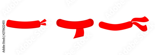 Set of winter clothing - red scarves icons in cartoon flat style isolated on white background.