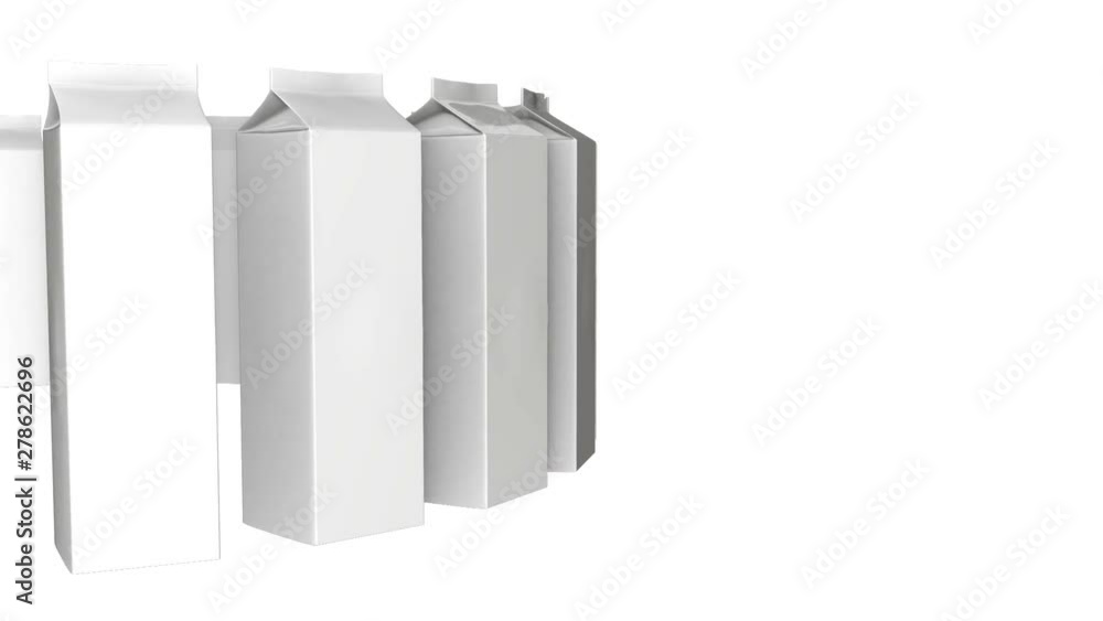 Row of Milk or juice box with gold one. Retail package mockup. 3d render video available in 4k FullHD and HD render footage Row of Milk or juice box with gold one. Retail package mockup. 3d render video available in 4k FullHD and HD render footage