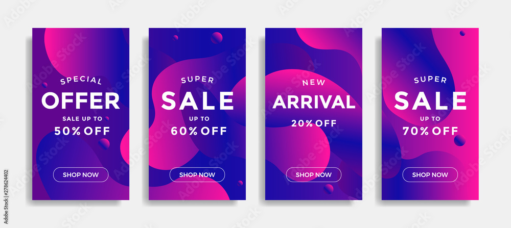 Fototapeta premium Set of sale banners with fluid gradient shapes