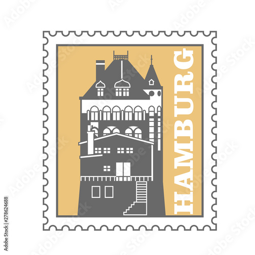 Hamburg city postage stamp - port warehouse, speicherstadt emblem, Germany